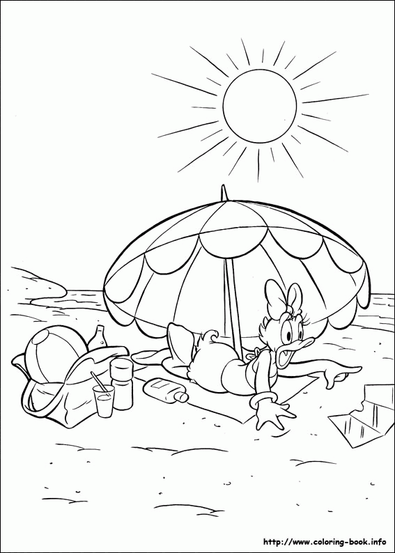 Daisy na plaży Daisy odpoczywająca na plaży pod parasolem - kolorowanka