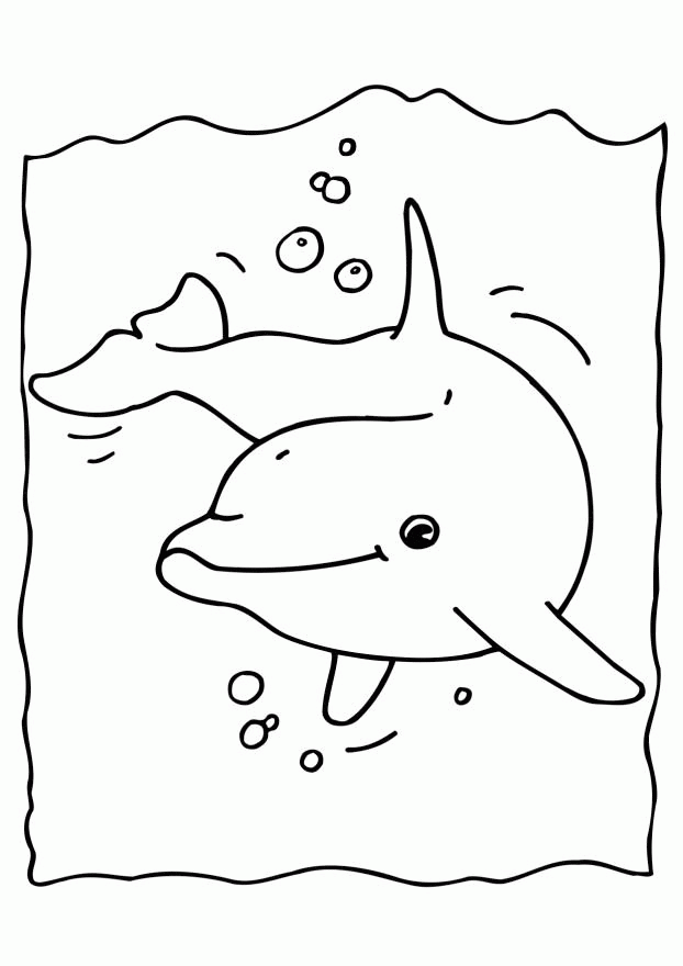 Delfin pod wodą Delfin pływający pod wodą wśród bąbelków - kolorowanka