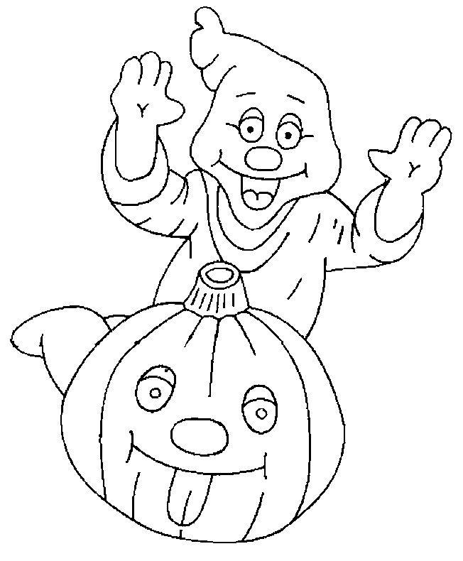 Duch z dużą dynią Halloween - kolorowanka Duch z dużą dynią Halloween - kolorowanka do druku