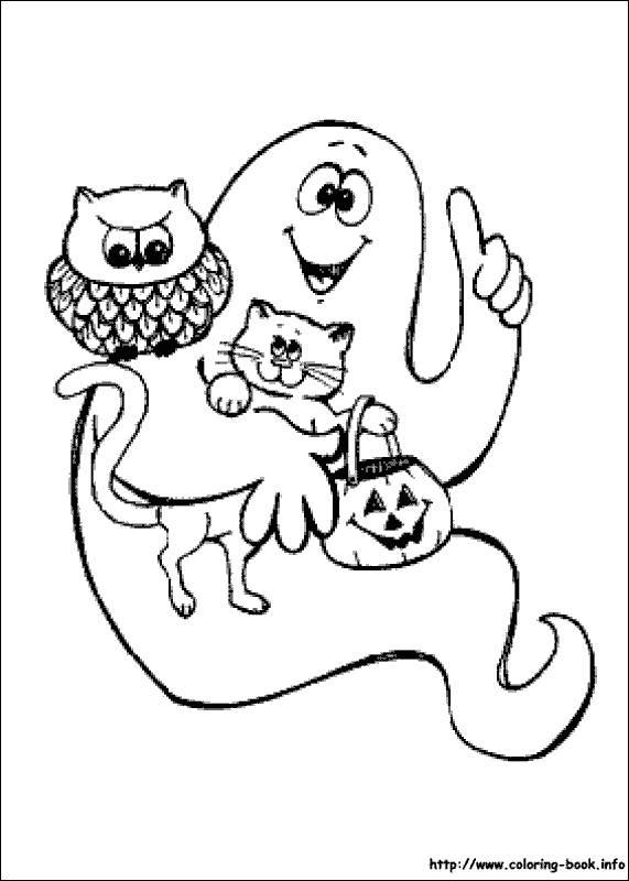 Duch z halloweenowymi dyniami - kolorowanka Duch z halloweenowymi dyniami - kolorowanka do druku
