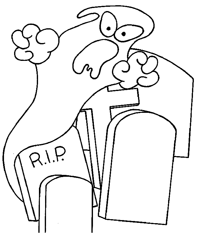 Duch przy nagrobkach R.I.P. - kolorowanka Duch przy nagrobkach R.I.P. - kolorowanka do druku