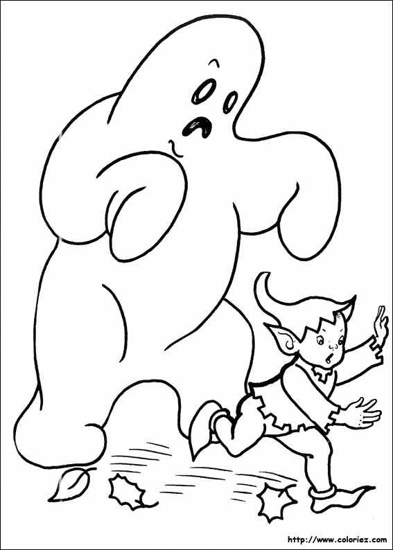 Duch i przebieraniec - kolorowanka Duch i mały przebieraniec na Halloween - kolorowanka do druku