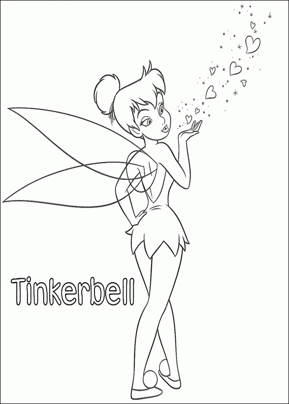 Dzwoneczek stojąca przy napisie Tinkerbell i magicznym pyle - kolorowanka