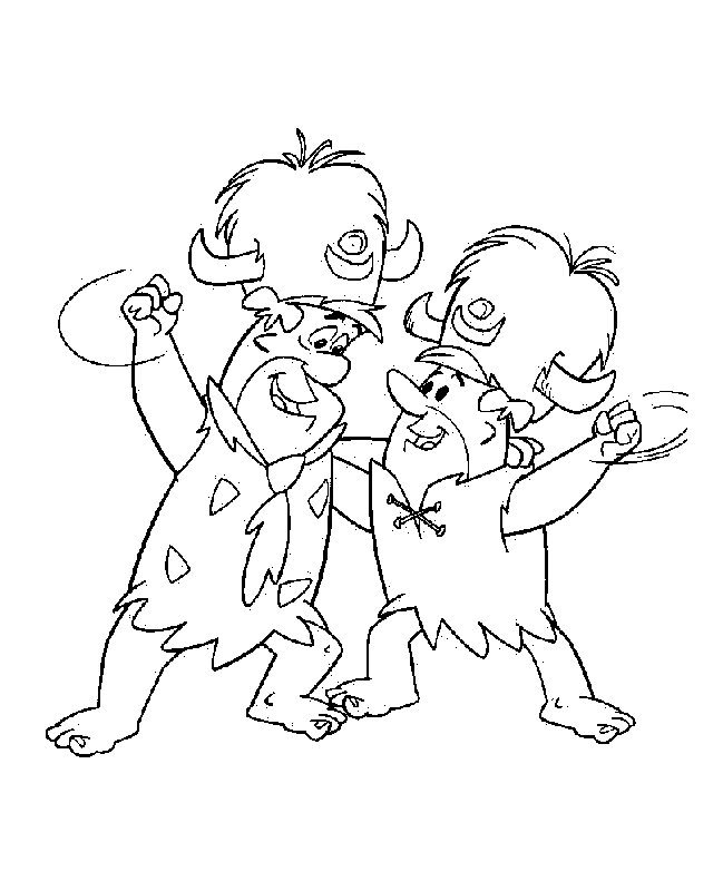 Fred i Barney świętują - kolorowanka Fred Flintstone i Barney Rubble tańczą - kolorowanka