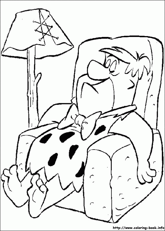 Fred w kamiennym fotelu - kolorowanka Fred Flintstone odpoczywa w fotelu - kolorowanka