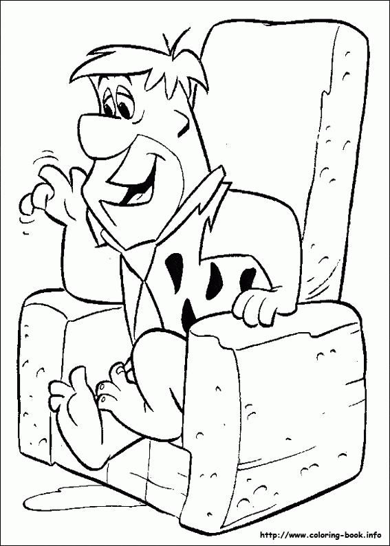 Uśmiechnięty Fred w fotelu - kolorowanka Fred Flintstone siedzi w dużym fotelu - kolorowanka