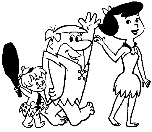 Fred, Wilma i Bamm-Bamm - kolorowanka Fred, Wilma i Bamm-Bamm z maczugą - kolorowanka