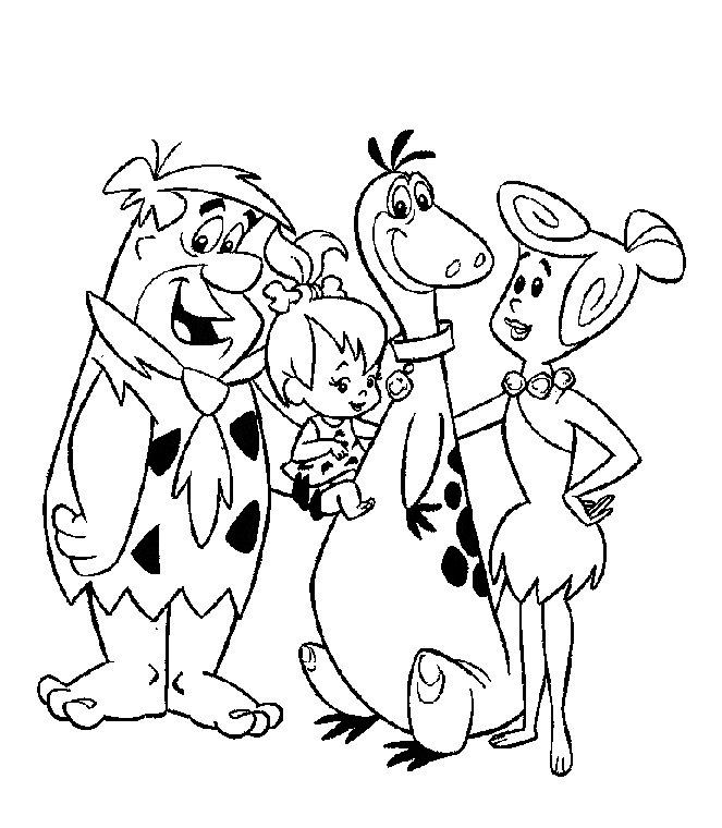 Rodzina Flintstonów z Dino - kolorowanka Fred, Wilma, Dino i Pebbles - kolorowanka Flinstonowie