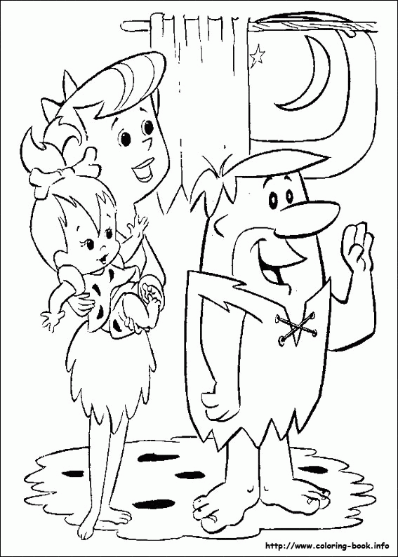 Rodzina Flintstonów na spacerze - kolorowanka Fred i Wilma z Pebbles - kolorowanka Flinstonowie