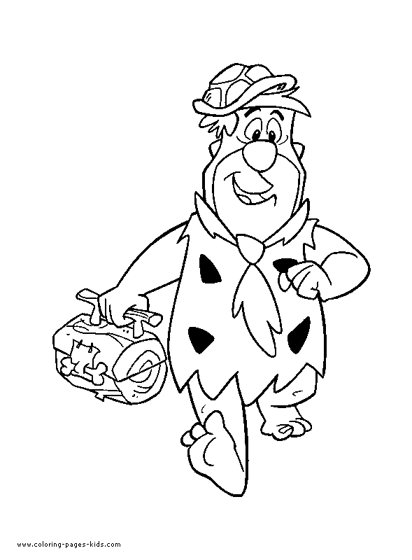Fred przygotowany do drogi - kolorowanka Fred Flintstone w czapce z torbą - kolorowanka