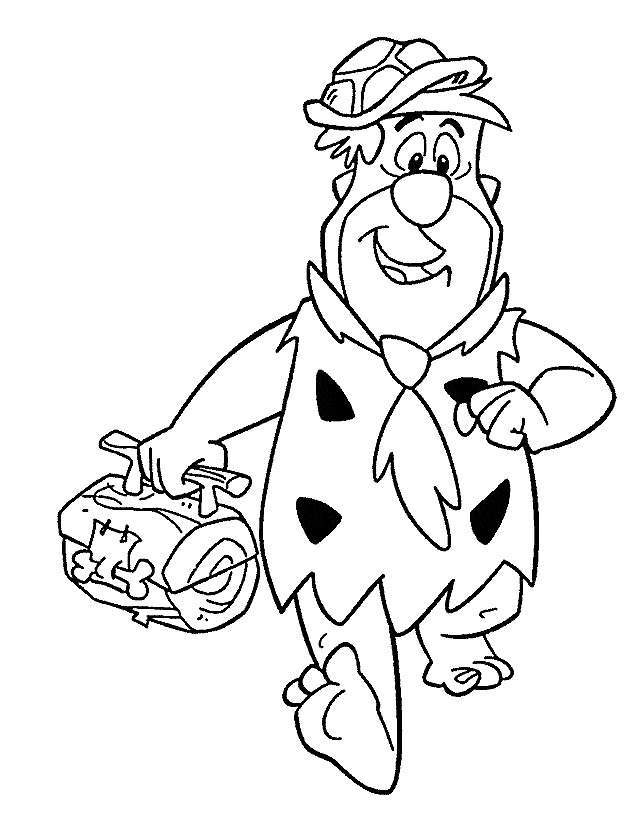 Fred w drodze z torbą - kolorowanka Fred Flintstone w czapce niesie dużą torbę - kolorowanka
