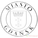 Herb Gdańska do kolorowania dla dzieci, czarno-biały obraz.