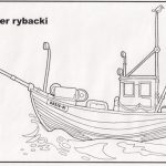 Prosta kolorowanka łódki rybackiej z antenami i wiosłami do wydrukowania.