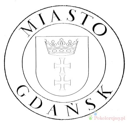 Herb Gdańska do kolorowania Herb Gdańska do kolorowania dla dzieci, czarno-biały obraz.