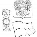 Kolorowanka godła Polski z orłem i flagą do wydrukowania.