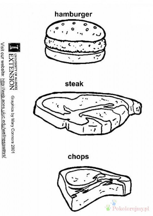 Hamburger, stek i kotlety Hamburger, stek i kotlety - edukacyjna kolorowanka