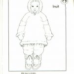 Kolorowanka Inuit z postacią dziecka w zimowym ubraniu.