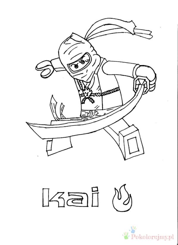 Kai z mieczem - kolorowanka LEGO Ninjago Kai z LEGO Ninjago z zakrzywionym mieczem - kolorowanka