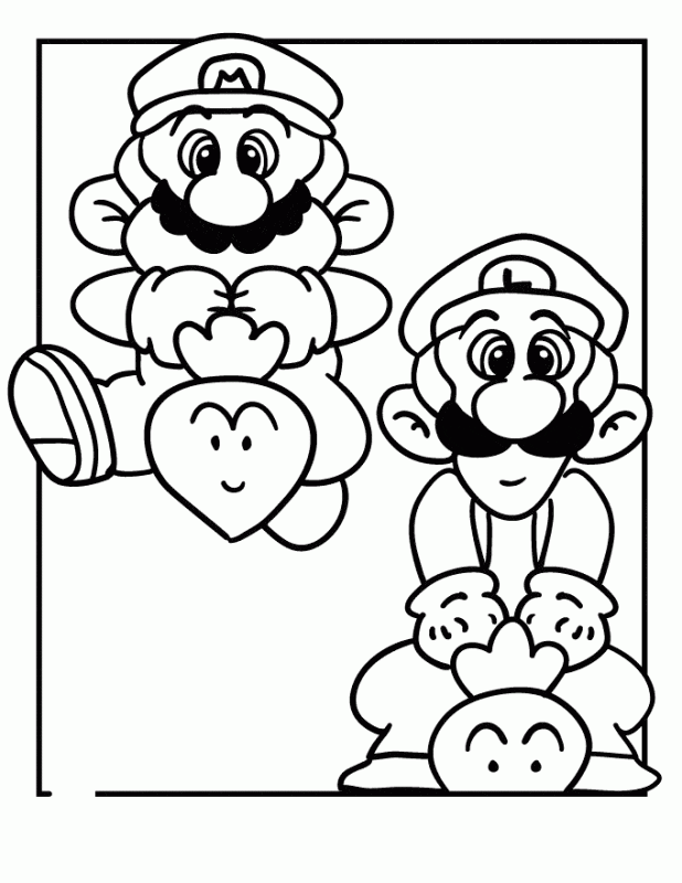 Mario i Luigi z serduszkami Mario i Luigi z uśmiechniętymi serduszkami - kolorowanka