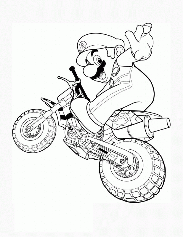 Mario na motocyklu Mario jadący na motocyklu terenowym - kolorowanka