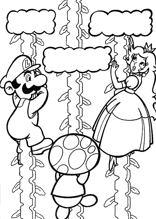 Mario, Peach i Toad Mario, Princess Peach i Toad wśród pnączy - kolorowanka
