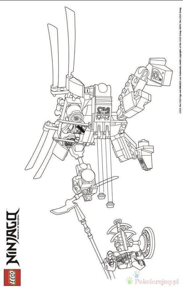 Mech Ninjago z podwójnymi ostrzami Wysoki mech LEGO Ninjago z dwoma długimi ostrzami - kolorowanka