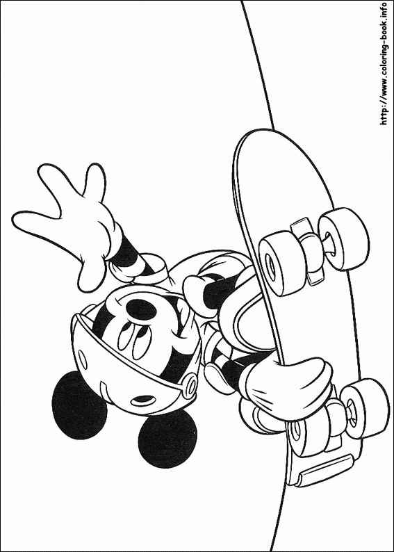 Mickey jeździ na deskorolce - kolorowanka Myszka Mickey na deskorolce w kasku - kolorowanka