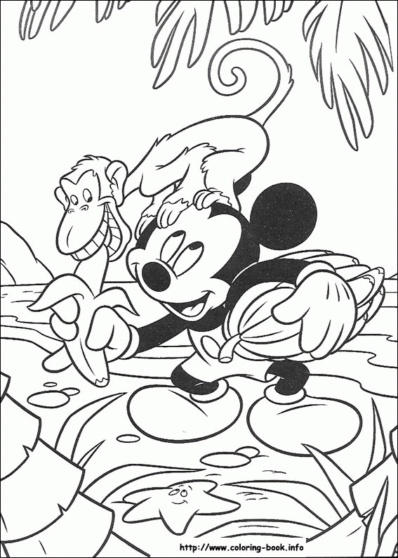 Mickey i małpka - kolorowanka Myszka Mickey z małpką w dżungli - kolorowanka