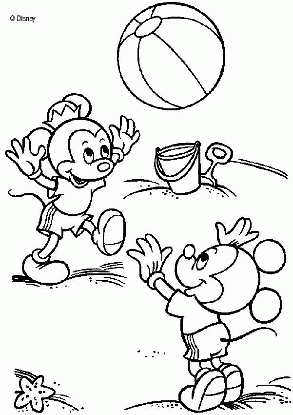 Mickey i Minnie z piłką - kolorowanka Myszka Mickey i Minnie bawią się dużą piłką - kolorowanka