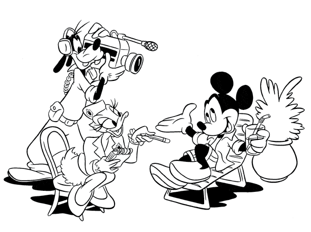Mickey na planie filmowym - kolorowanka Myszka Mickey, Donald i Goofy na planie filmowym - kolorowanka