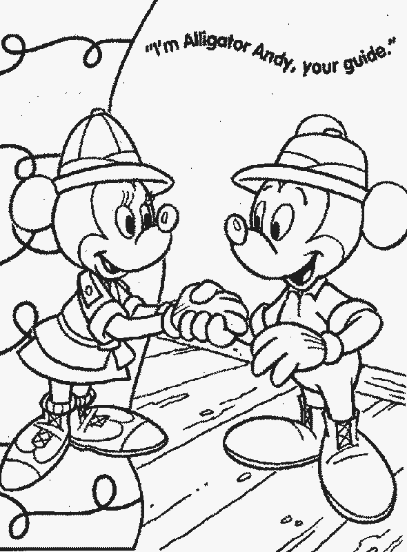Mickey i Minnie jako podróżnicy - kolorowanka Myszka Mickey i Minnie w kapeluszach safari - kolorowanka