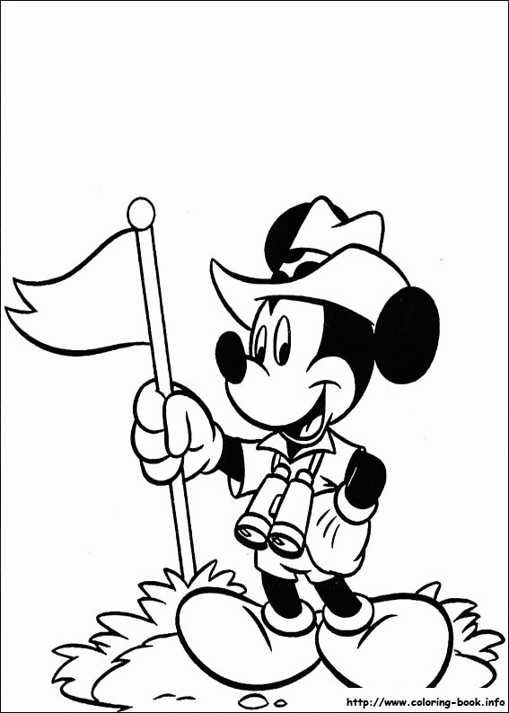 Mickey podróżnik z flagą - kolorowanka Myszka Mickey jako odkrywca z flagą - kolorowanka
