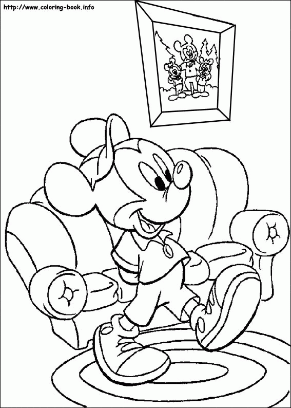 Minnie w fotelu - kolorowanka Myszka Minnie siedzi w dużym fotelu - kolorowanka