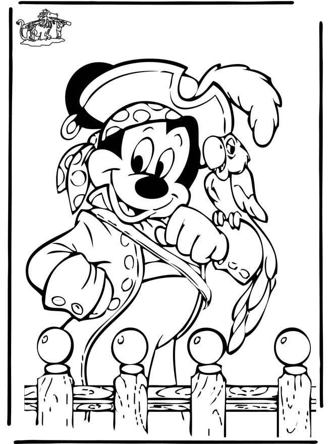 Mickey pirat z papugą - kolorowanka Myszka Mickey jako pirat z papugą - kolorowanka