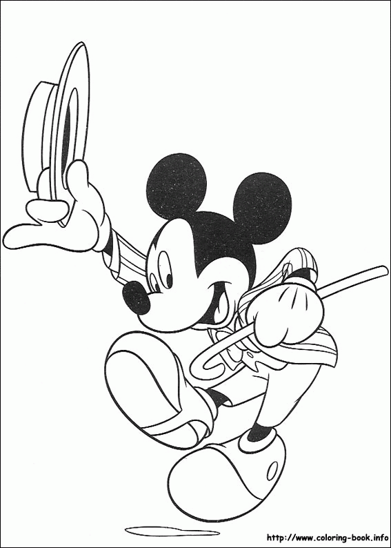 Sportowy Mickey - kolorowanka Myszka Mickey biegnie ze sprzętem sportowym - kolorowanka