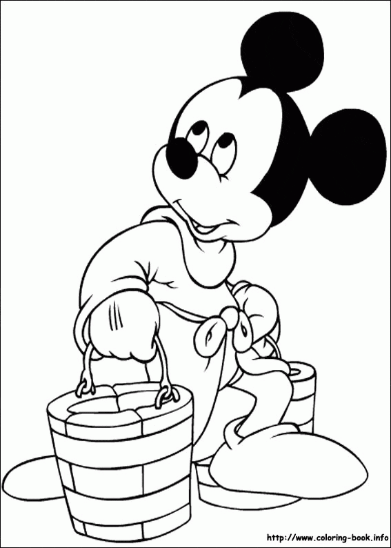 Mickey z wiaderkiem - kolorowanka Myszka Mickey z wiaderkiem - kolorowanka do druku