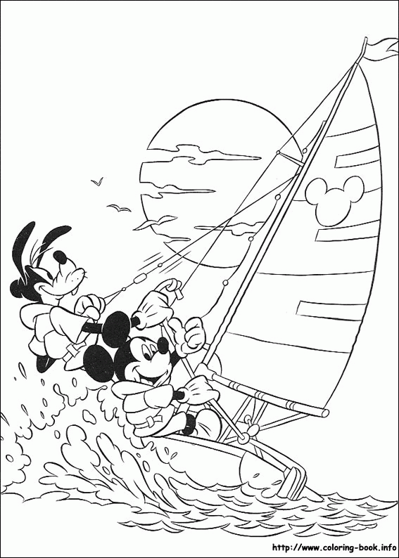 Mickey i Goofy na żaglówce - kolorowanka Myszka Mickey i Goofy na desce z żaglem - kolorowanka