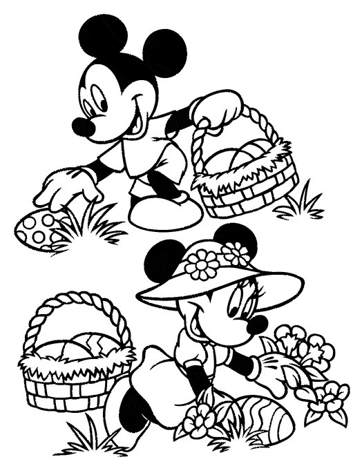 Miki i Minnie przygotowują Wielkanoc Myszka Miki i Minnie z koszykami wielkanocnymi - kolorowanka