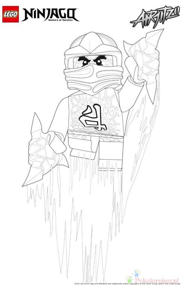 Ninja z shurikenem - kolorowanka Ninjago Zamaskowany ninja LEGO Ninjago z gwiazdką shuriken - kolorowanka