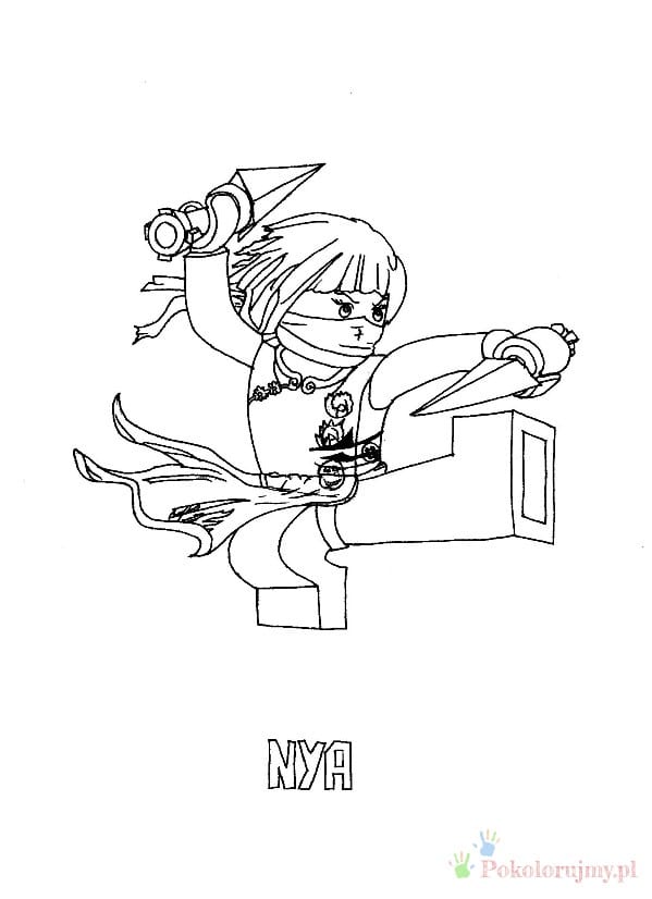 Nya w ataku - kolorowanka LEGO Ninjago Nya z LEGO Ninjago w wyskoku z dwoma ostrzami - kolorowanka