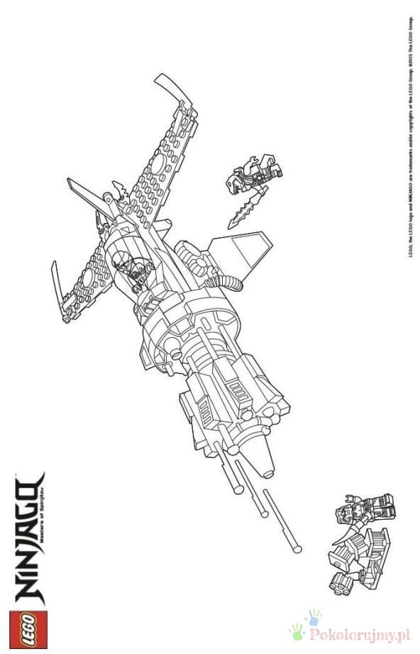 Odrzutowiec Ninjago w locie - kolorowanka Odrzutowiec LEGO Ninjago w locie i małe postacie - kolorowanka