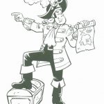 Piracki kapitan z mapą i lufą, do kolorowania dla dzieci.