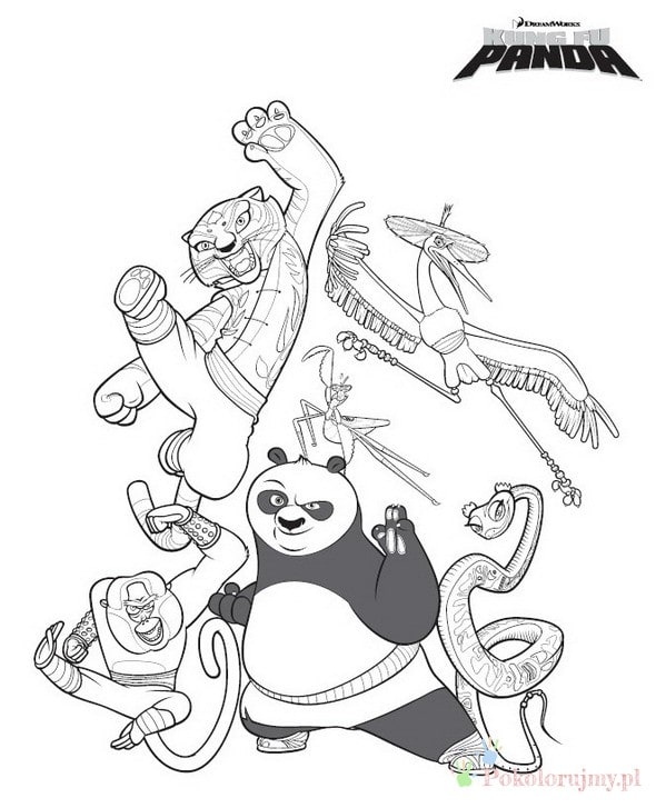 Po i wojownicy Kung Fu Panda - kolorowanka Po i wojownicy z Kung Fu Panda - kolorowanka do druku