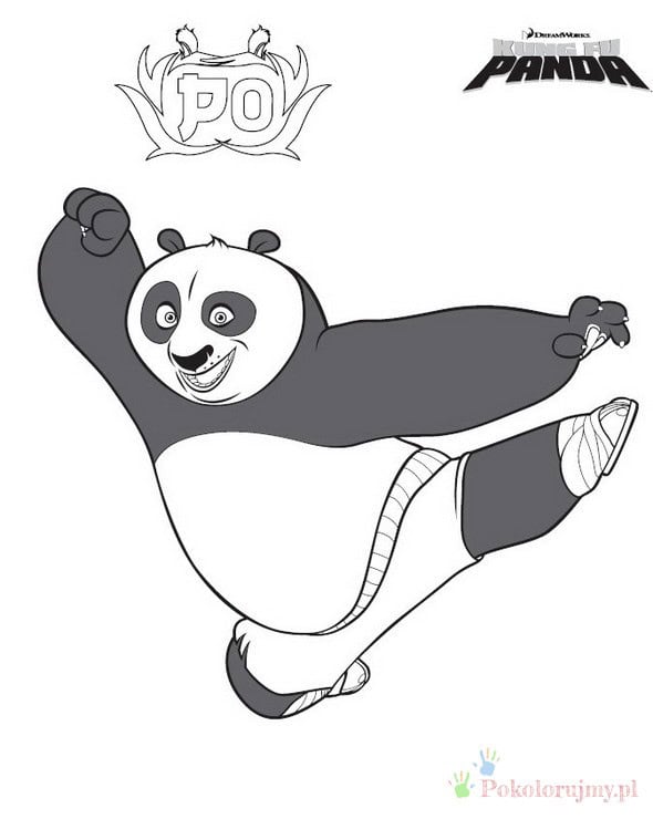 Po z Kung Fu Panda - kolorowanka do druku Po z Kung Fu Panda stojący na jednej nodze - kolorowanka