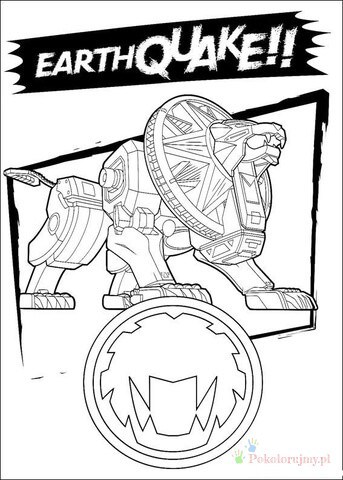 Earthquake - mechaniczna bestia z Power Rangers Masywna mechaniczna postać przypominająca goryla pod napisem Earthquake - kolorowanka Power Rangers