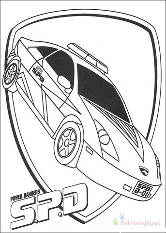 Futurystyczny samochód Power Rangers S.P.D. Sportowy samochód z logo S.P.D. - kolorowanka Power Rangers