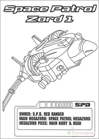 Space Patrol Zord 1 z Power Rangers S.P.D. Latający Space Patrol Zord 1 z oznaczeniem S.P.D. - kolorowanka Power Rangers