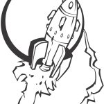 Prosta czarno-biała ilustracja rakiety do kolorowania dla dzieci.