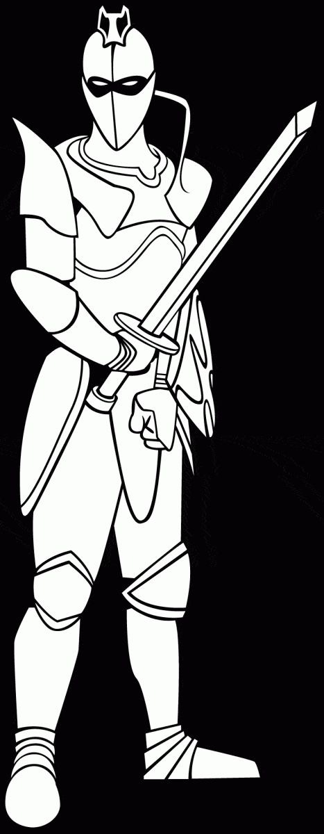 Rycerz z mieczem w pełnej zbroi - kolorowanka Rycerz w pełnej zbroi z długim mieczem - kolorowanka do druku