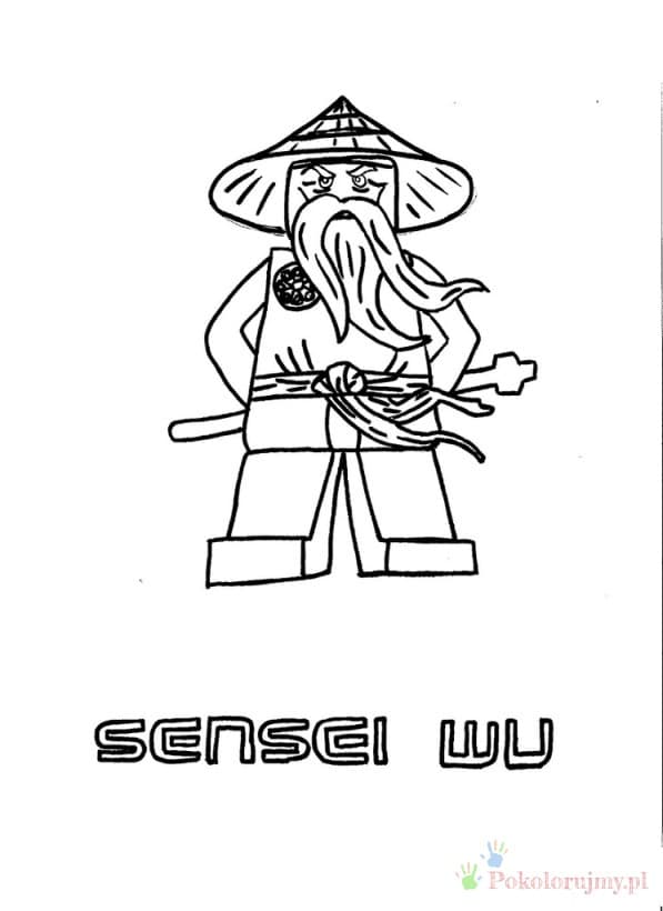 Sensei Wu - kolorowanka LEGO Ninjago Sensei Wu z LEGO Ninjago w kapeluszu i z długą brodą - kolorowanka
